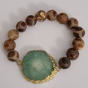 Vtg Natural Ancient Tibetan Agate Bracelet Geode Druzy